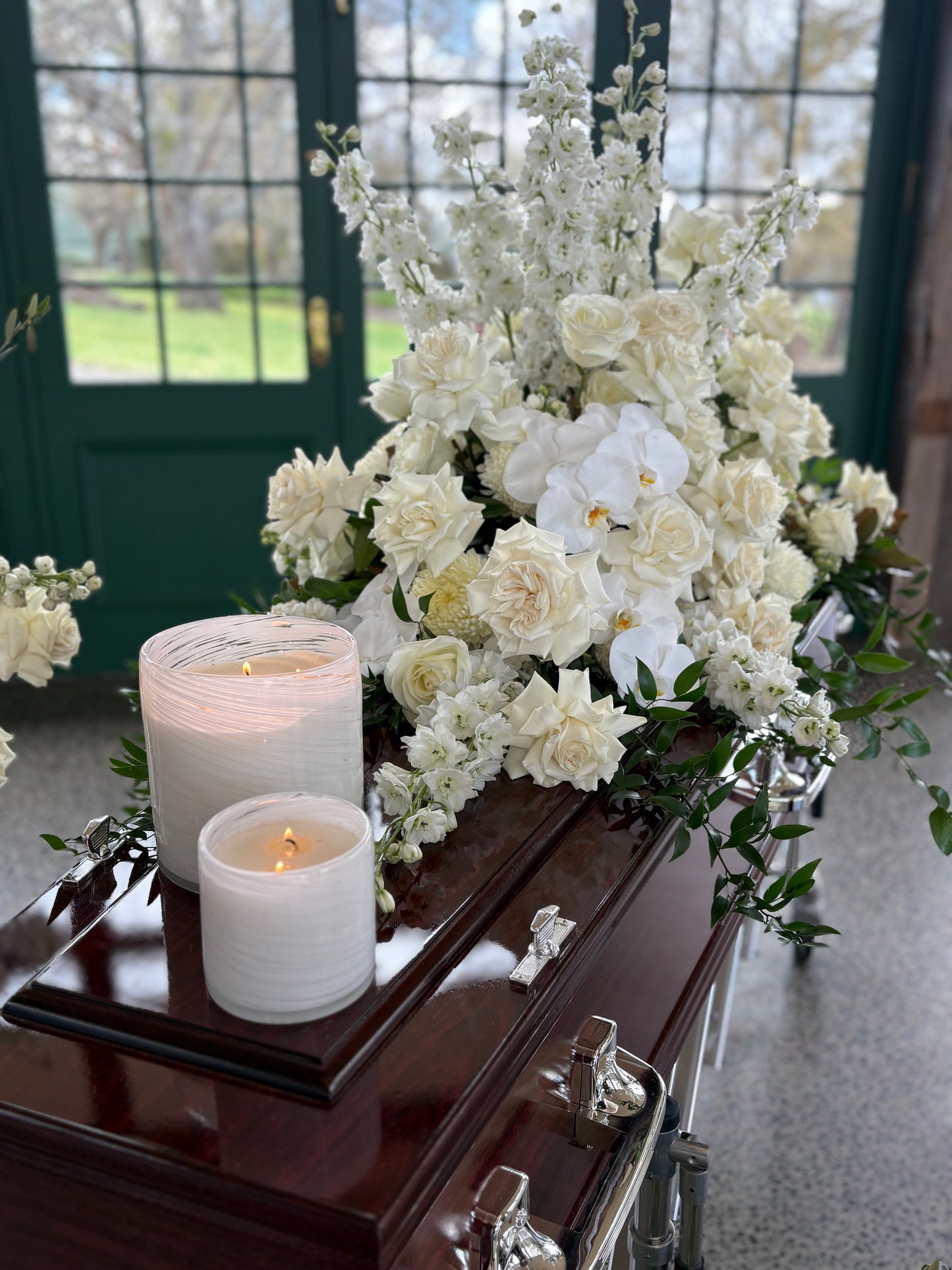 Deluxe White Casket Arrangement