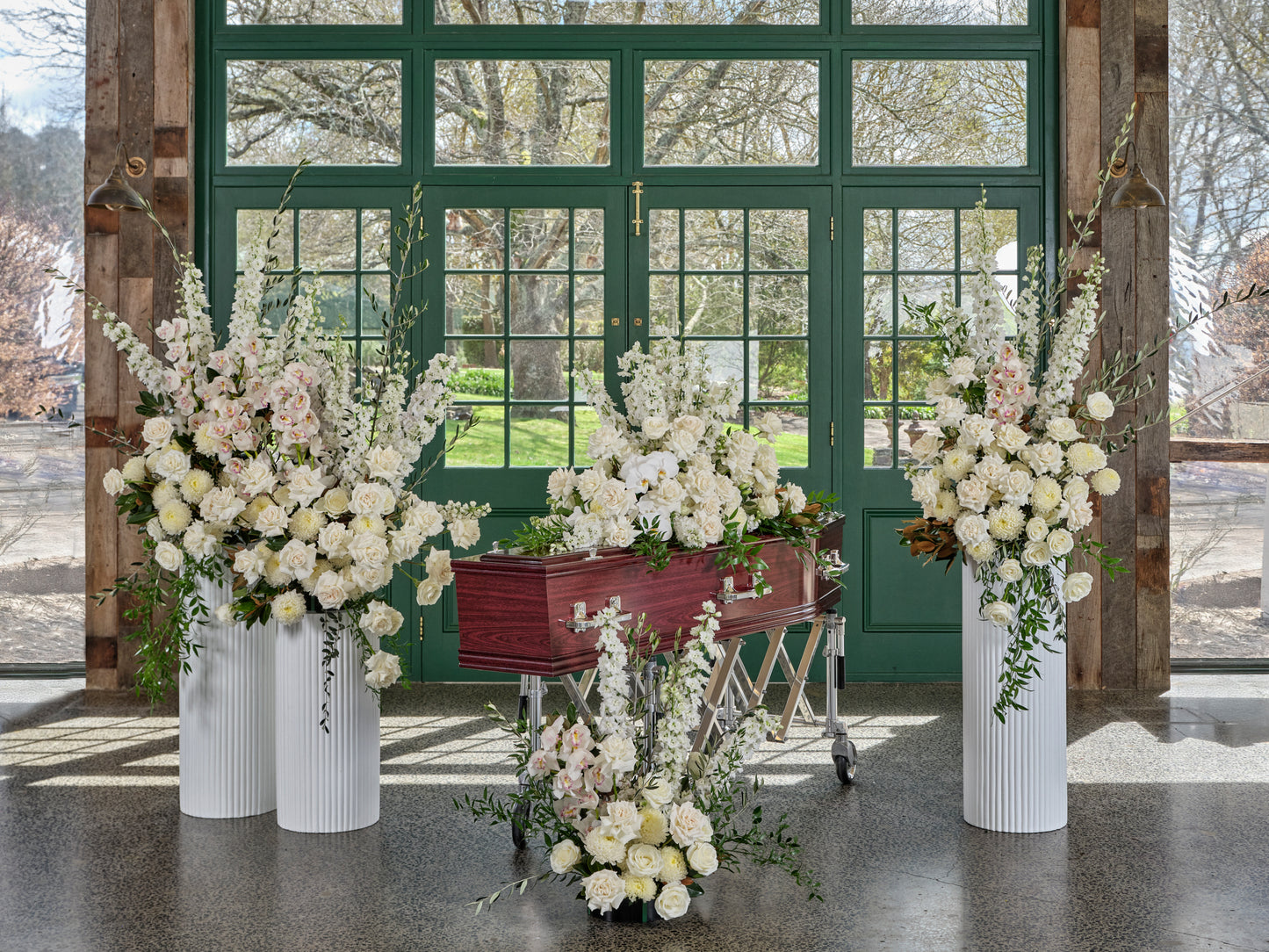 Deluxe White Casket Arrangement