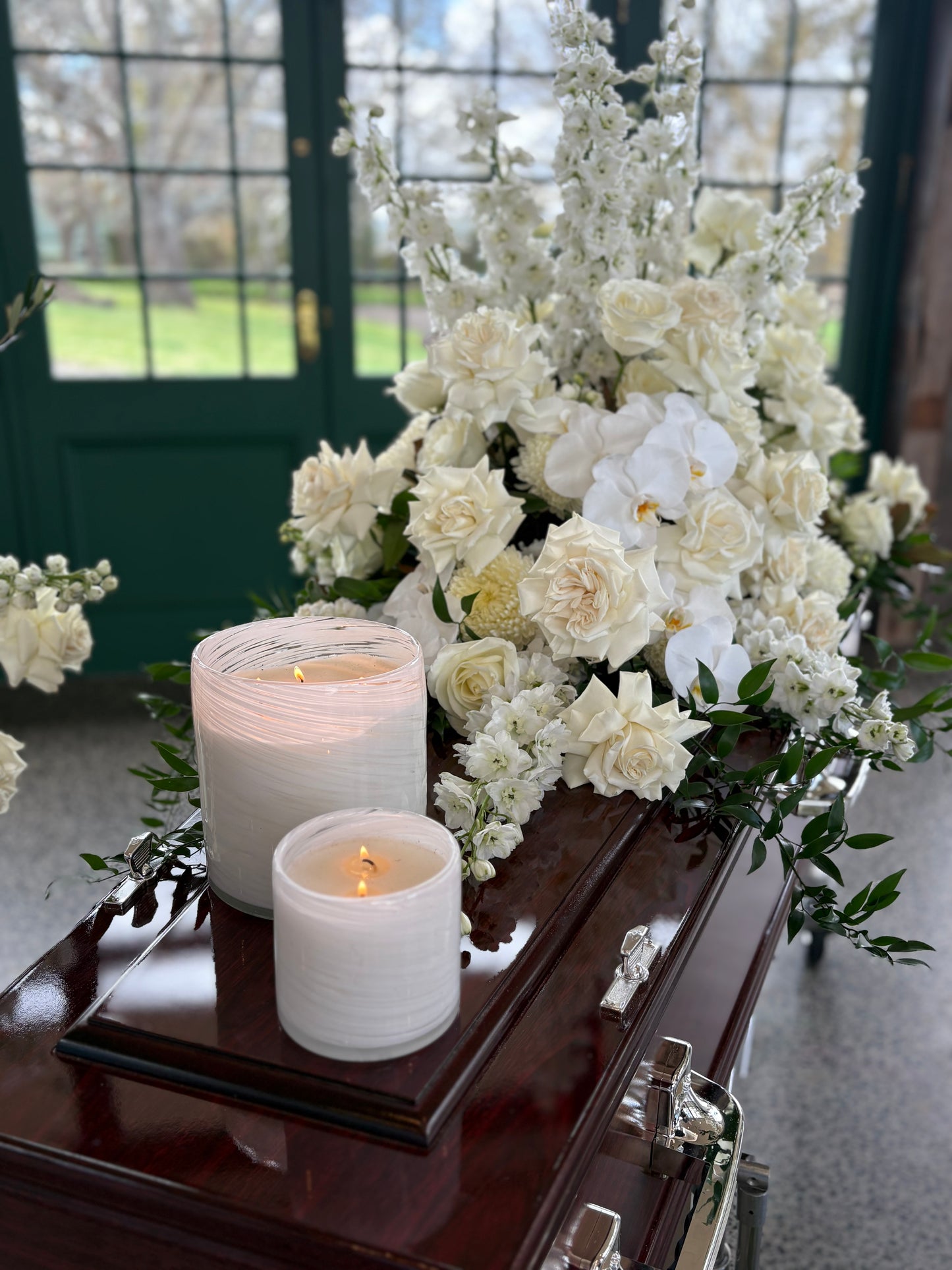 Deluxe White Casket Arrangement