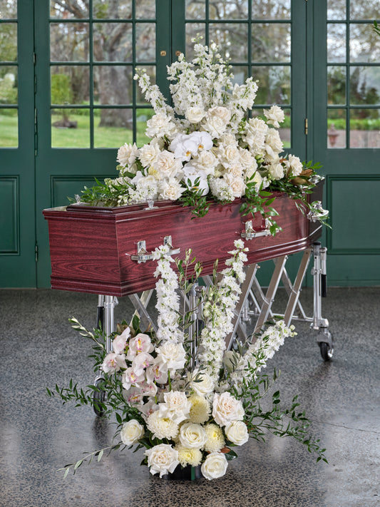 Deluxe White Casket Arrangement