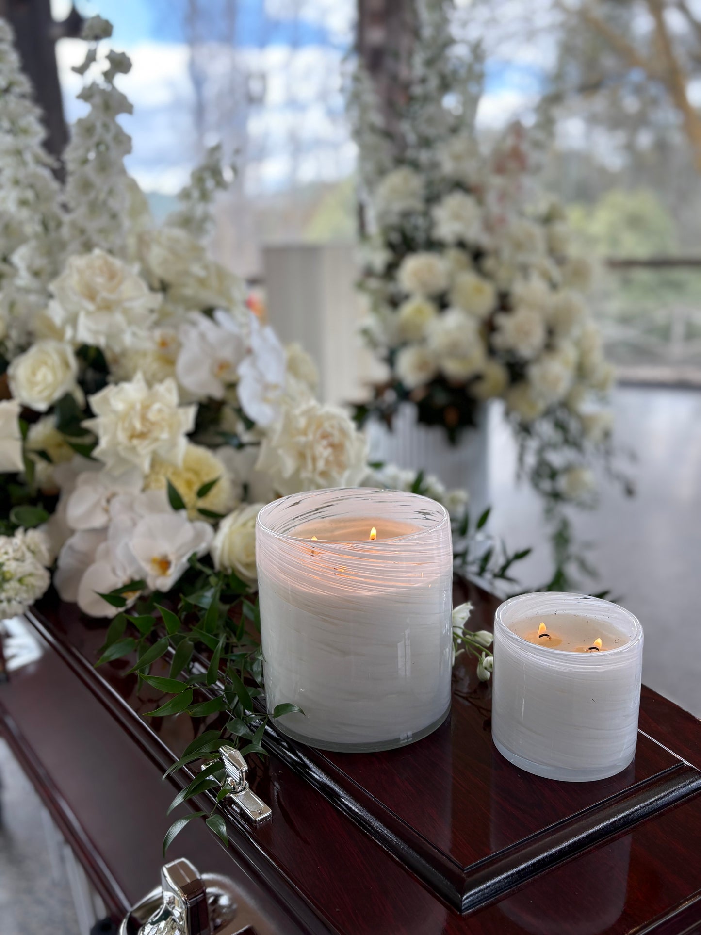 Deluxe White Casket Arrangement
