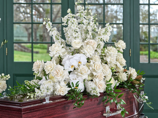 Deluxe White Casket Arrangement